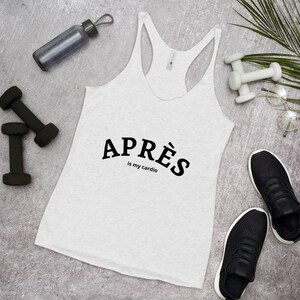 Après es mi Cardio Women&#39;s Racerback Tank, regalo para esquiadora, regalo para ella, regalo novia, tanque de despedida de soltera de esquí, camisa après ski