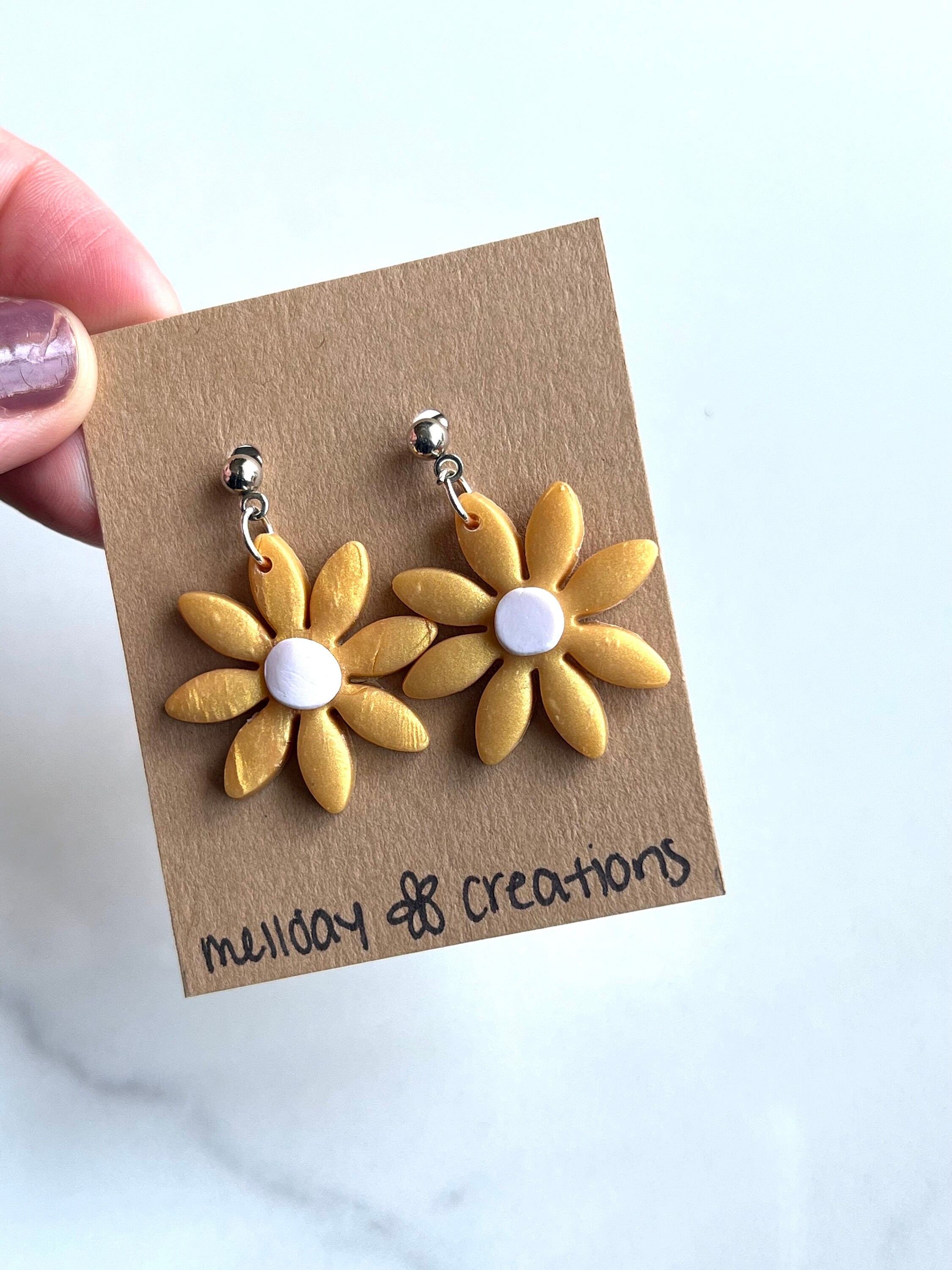 Daisy Clay Earrings, Yellow Daisy Earrings - Etsy