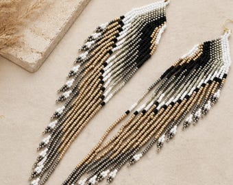 Western Seed Bead Fringe Earrings | Boho Cowgirl Statement Jewelry