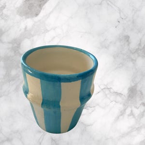 Moroccan Striped Pottery Cup | Handmade Ceramic Espresso Cup | Colorful Bold Stripes | Atlas Artisan Sam