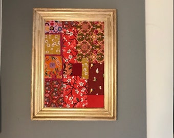 Grand tableau patchwork cadre doré