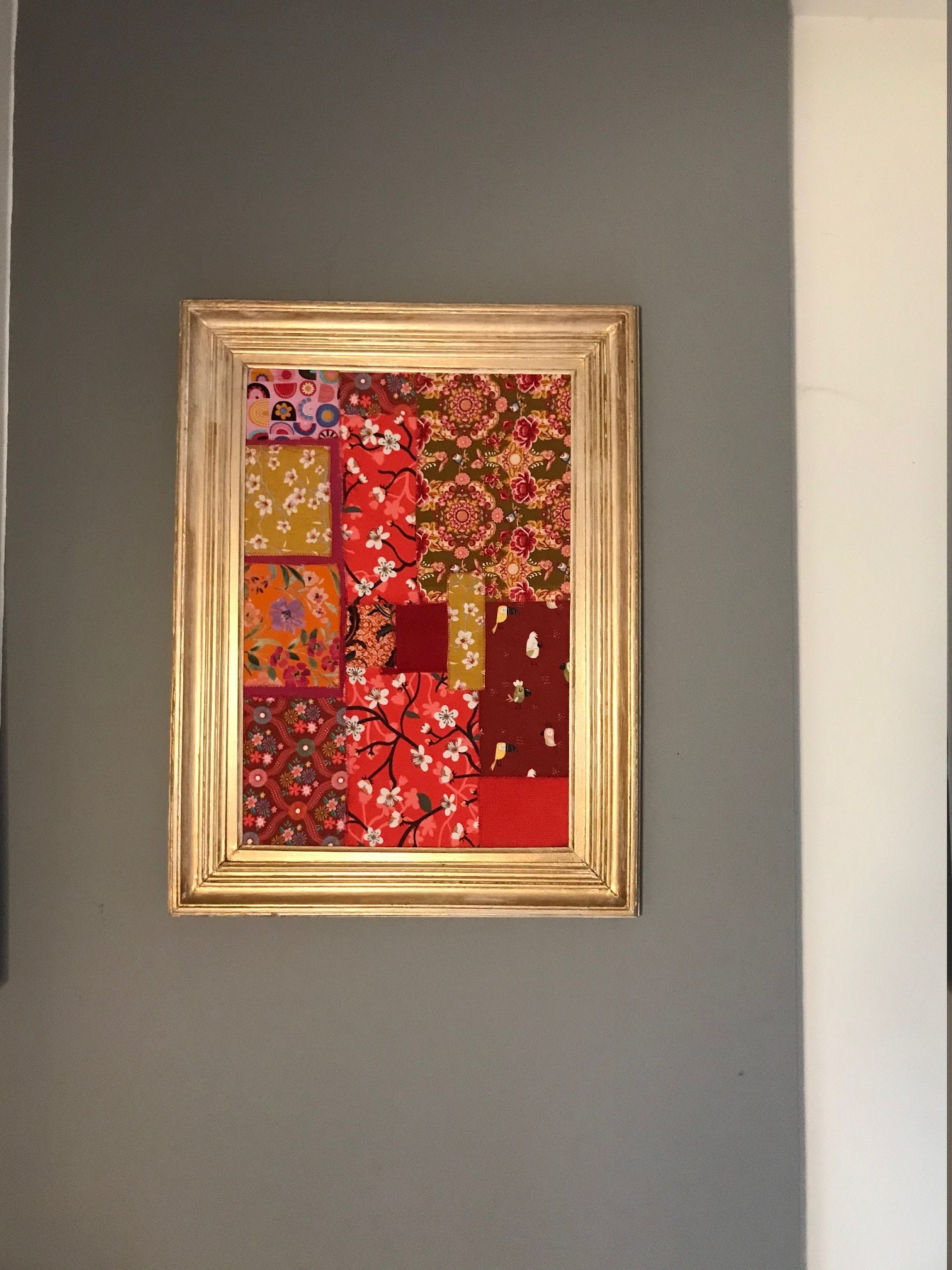 Grand Tableau Patchwork Cadre Doré