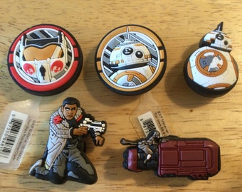 Authentic Jibbitz Shoe Charm - Star Wars Rebel Pilot, BB-8, Desert Fighter/ Flyer - fits Croc Shoe Holes