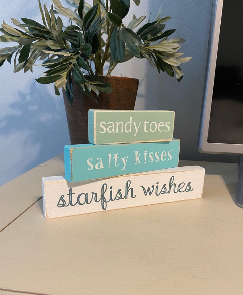 Beach Wood Decor Salty Kisses Starfish Wishes Beach Sign Etsy