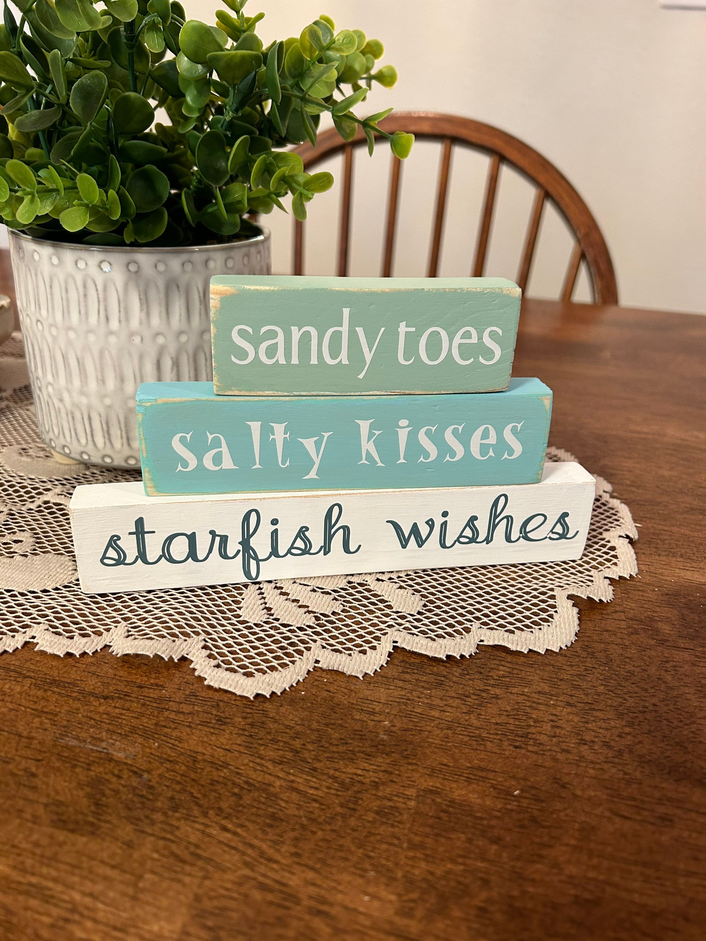 Beach Wood Decor Salty Kisses Starfish Wishes Beach Sign Etsy