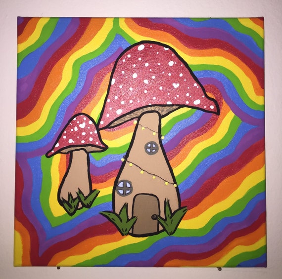 Art Objects Rainbow Mushroom hand painted Sculpture