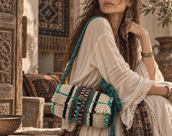 Handgjord Yakullsväska, Himalayavävd axelremsväska, Boho Tribal-väska