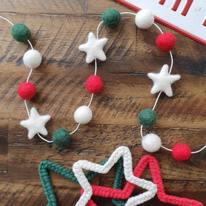 Christmas Wool Felt Pom Pom Ball And Star Garland, Christmas Decorations