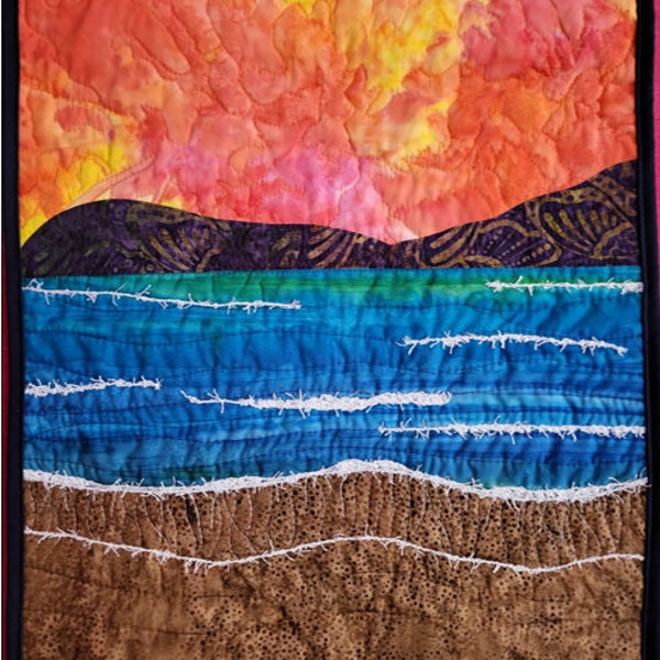 Beach Quilted Wall Hanging, Coastal Decor, Sunset, Sunrise