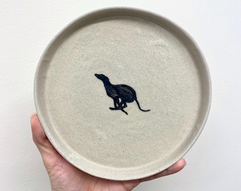 Handmade Ceramic Side Plate with greyhound Design – sighthound, Hand-Painted Stoneware Side Serving Plate, ex-racer retired rescue grey