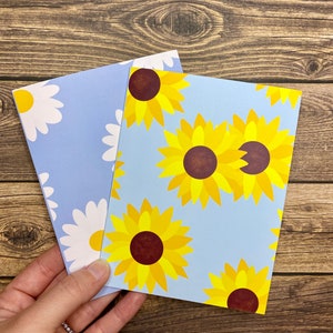 Ensemble floral de 2 cartes- Toutes les occasions- Cartes de marguerite et de tournesol.
