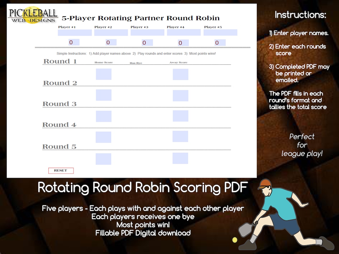 5-player Rotating Round Robin Scoring PDF (fillable) - Etsy