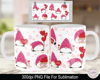 Gnome Sublimation, Valentines Mug PNG, Mug Sublimation PNG, Gnome png, valentines gnome, 12oz sublimation, 15oz Sublimation, valentine gnome