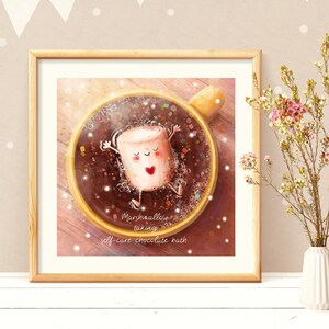 Marshmallow taking self-care chocolate bath, Poster, Kids room, Illustrated, Print, For Children, For Home