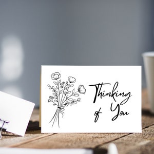 Bouquet délicat pensant à vous carte, carte imprimable 5 x 7, pensant à vous, téléchargement numérique