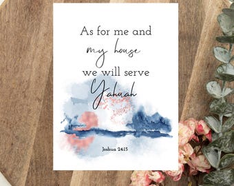 Joshua 24:15 Scripture Art Printable, Yahuah Wall Decor (Digital Download)