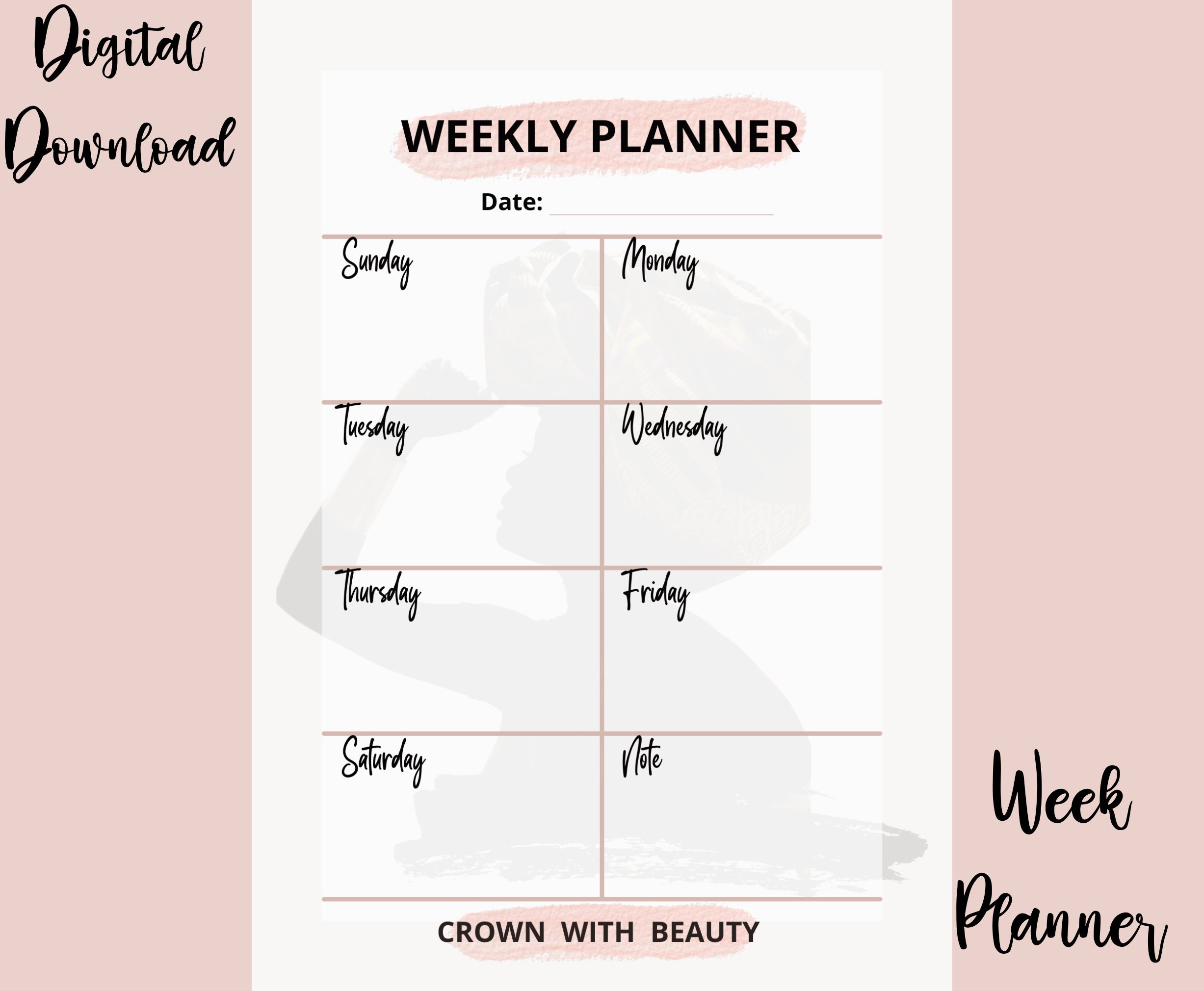 Weekly Planner Printable, Crown With Beauty Printable Weekly Planner ...