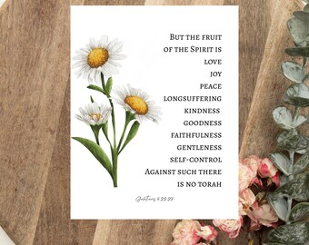 Fruit of the Spirit Wall Art, Galatians 5:22-23, Floral Bible Verse (Digital Print)