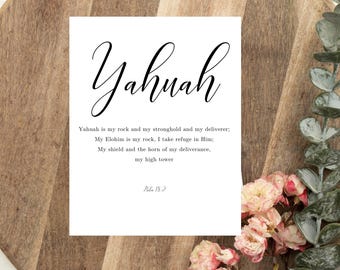 Psalm 18:2 Scripture Art Print, Yahuah Wall Decor (Digital Download)