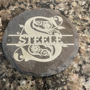 Custom Monogram - Laser Engraved Slate Coasters - Set of 4