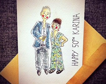 Personalised watercolour greetings card, for any occasion, perfect family portrait. Illustration can be framed after occasion.