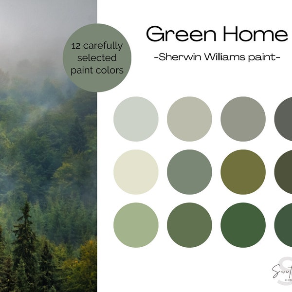 Green Home Whole House Color Palette - Green Interior - Sherwin Williams Paint - Home Color Palette - Evergreen Fog - Sea Salt - Home Paint