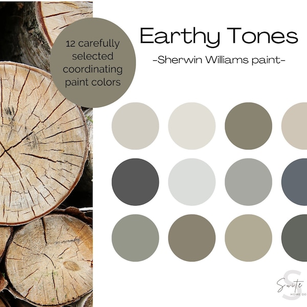 Earthy Tones - Neutral Color Palette - Sherwin Williams Paint - Neutral Home Paint - Gossamer Veil - Peppercorn - Accessible Beige - Nuance