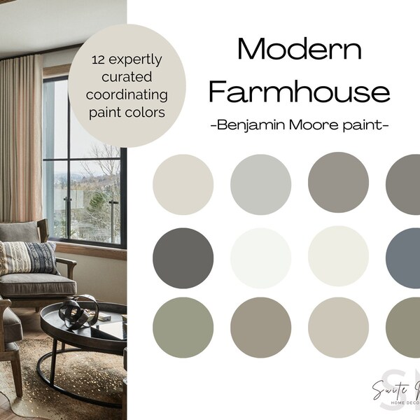 Modern Farmhouse Color Palette | Benjamin Moore Paint | Pale Oak | Revere Pewter | Interior Paint Color | Whole House Color Scheme