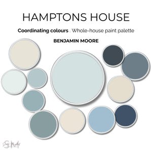 Hamptons House Palette Benjamin Moore Paint | Coastal Color Palette | Paint Selection | Blue Paint Colors | Interior Whole House Paint Guide
