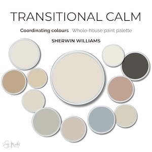 Transitional Calm Whole House Color Palette Sherwin-Williams | Warm Neutrals | Interior Paint Color Scheme | Digital Download