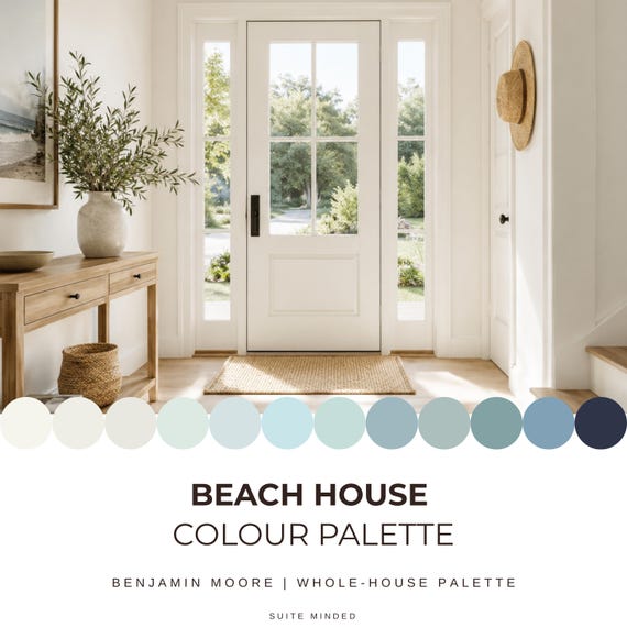 Beach House Palette | Benjamin Moore Paint | Coastal Color Palette | Paint Selection | Blue Paint | Color Selection | Whole House Paint
