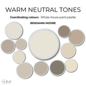 Warm Neutral Paint Colors Benjamin Moore | Whole House Color Palette | Interior Design Guide for Walls, Trim & Accents | Coordinating Colors