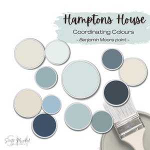 Palette de couleurs Hamptons Palette de couleurs de peinture Benjamin Moore pour toute la maison Palette de couleurs de peinture bleue Coastal Home Blanc maritime Bleu ciel océanique