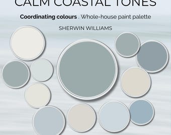 Calm Coastal Tones Sherwin Williams Blue Paint Colors Coastal Home Color Scheme Greek Villa Shoji White Mountain Air Upward Hinting Blue