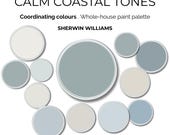 Calm Coastal Tones Sherwin Williams Blue Paint Colors Coastal Home Color Scheme Greek Villa Shoji White Mountain Air Upward Hinting Blue