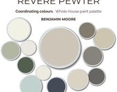 Revere Pewter Color Palette, Benjamin Moore Paint Scheme, Whole Home Neutrals, Coordinating Colors, Wall + Trim + Accent Colors