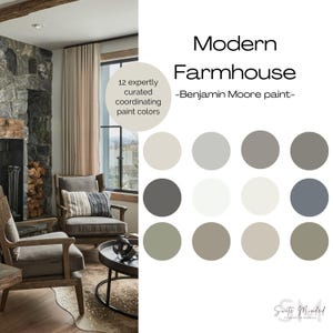 Moderne Bauernhaus Farbpalette Benjamin Moore Paint | Eiche blass | Revere Zinn | Graue Eule | Schnürsenkel | Farbschema für das ganze Haus