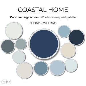 Coastal Home Color Palette Sherwin-Williams - Whole House Color Palette - Interior Color Scheme -  Beach House Coordinating Paint Colors