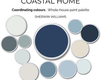 Coastal Home Color Palette Sherwin-Williams - Whole House Color Palette - Interior Color Scheme -  Beach House Coordinating Paint Colors