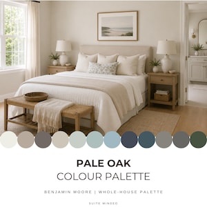 Couleurs coordonnées chêne pâle Palette de couleurs Benjamin Moore pour toute la maison - téléchargement numérique - couleurs de contraste et de finition