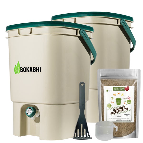 Bokashi Compost Set. Includes Everything you need to start Composting.  Includes 4.4 lb of organic bran!