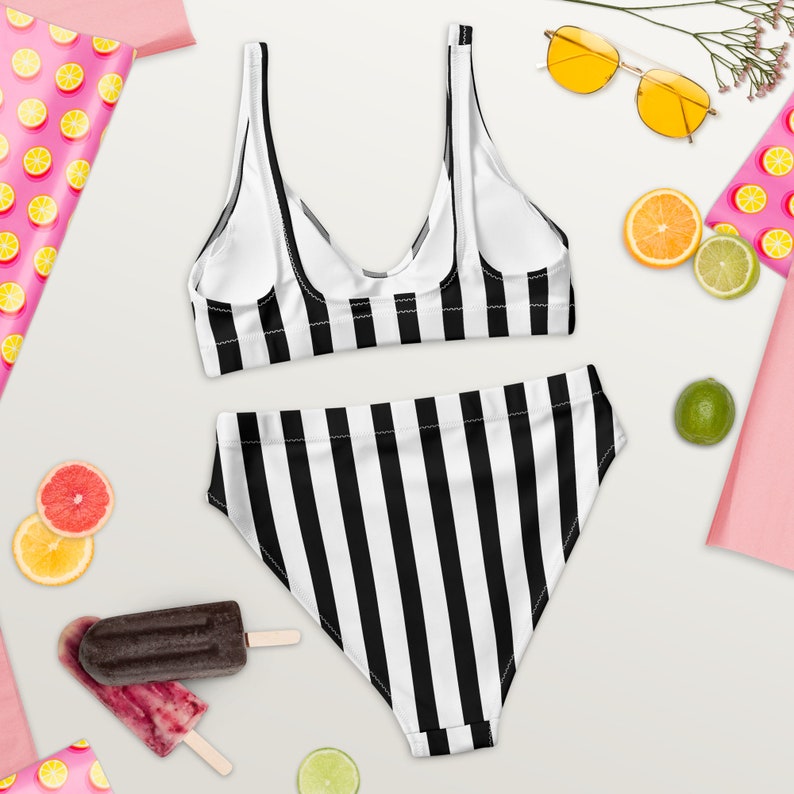 Black and White Striped Bathing Suit Etsy