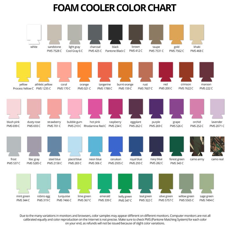 the color chart for the foam color chart