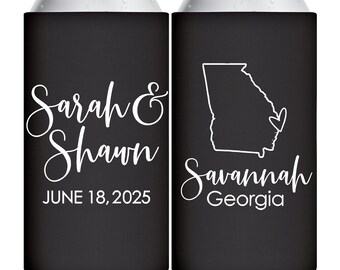 Wedding Slim Can Coolers Customized Slim Beer Holders With Any Map for Destination Wedding Favors for Guests in Bulk Bridal Shower Gift Bags