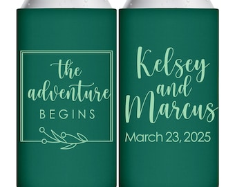 Wedding Slim Can Coolers Slim Beer Holders Wedding Favors for Guests in Bulk Wedding Party Favors Bridal Shower Gifts The Adventure Begins