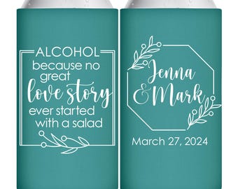 Wedding Slim Can Coolers Slim Beer Holder Funny Wedding Favors for Guests in Bulk Wedding Party Gift Bridal Shower Favors Alcohol Love Story