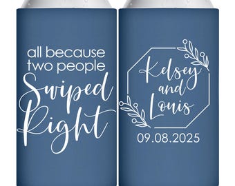 Wedding Slim Can Coolers Slim Beer Holders We Swiped Right Custom Wedding Favors for Guests in Bulk Wedding Party Gift Bridal Shower Favors