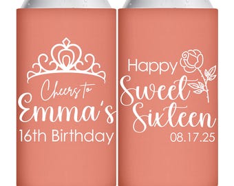 Sweet 16 Birthday Party Favors Slim Can Coolers 12 oz Drink Holder 16th Birthday Favors Happy Sweet Sixteen Birthday Gift Bags for Guests
