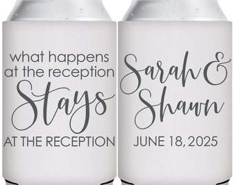 Wedding Can Coolers Funny Wedding Favors for Guests in Bulk Personalized Beer Holders Wedding Party Favors What Happens At The Reception