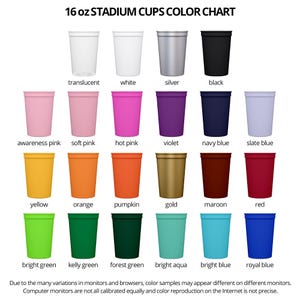 a chart of different colors of cups